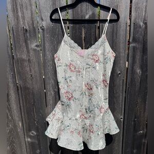 Vintage Floral Lace-Trim Slip Dress - Pink Floral on Cream
